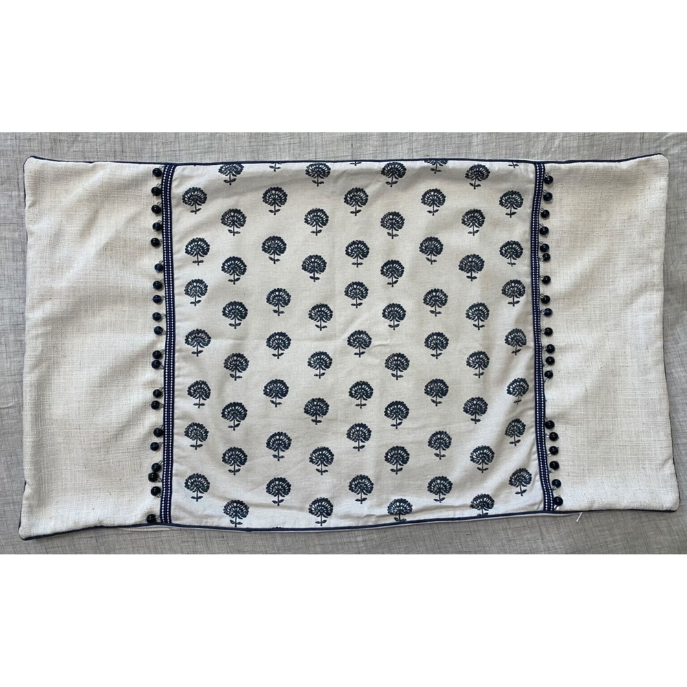Eastern Accents Pillow Sham White Blue Glass Beads Floral Very Soft Linen Blend?